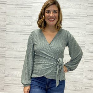 Long Sleeve Wrap Top - Sage